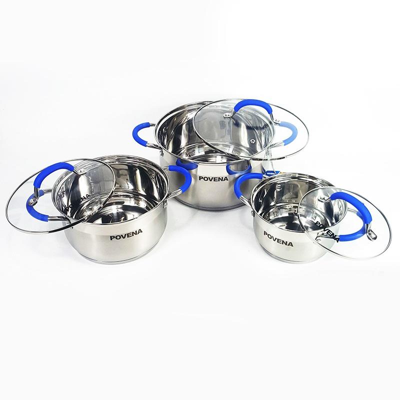 Bộ 3 nồi 5 đáy Inox Povena không bị nổi đáy, dùng được trên bếp ga, bếp hồng ngoại, bếp từ -Hàng Chính Hãng