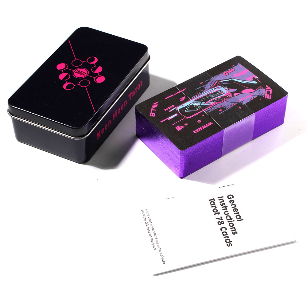 Bộ Bài Tarot Neon Moon Hộp Thiếc Mạ Cạnh 78 Lá Tặng File Tiếng Anh Và Đá Thanh Tẩy