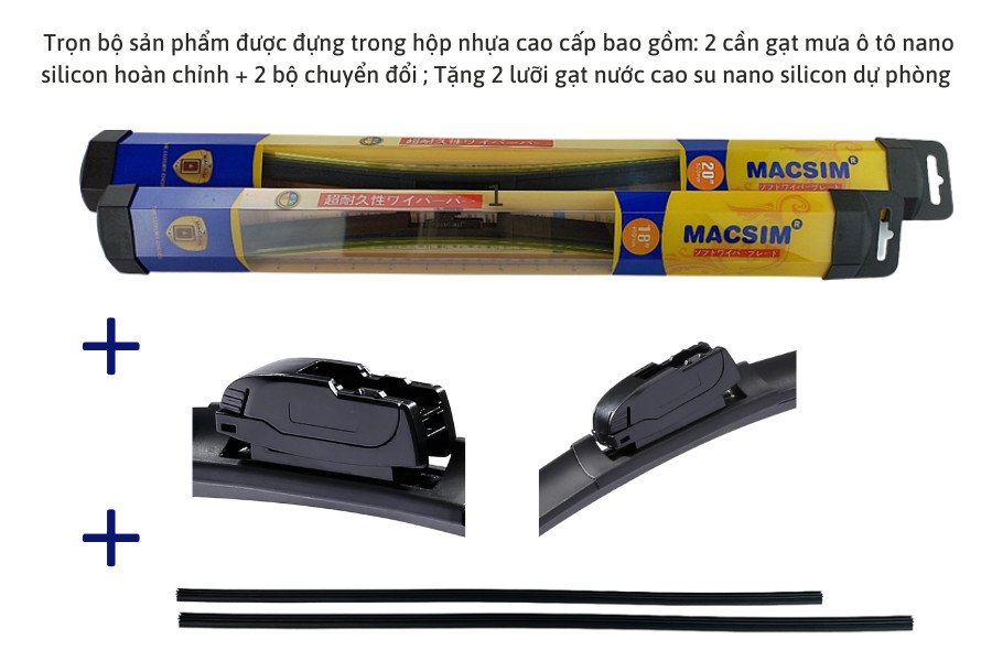 Combo cần gạt nước mưa ô tô Nano Silicon Macsim cho xe  Chevrolet Volanda 2011-2012