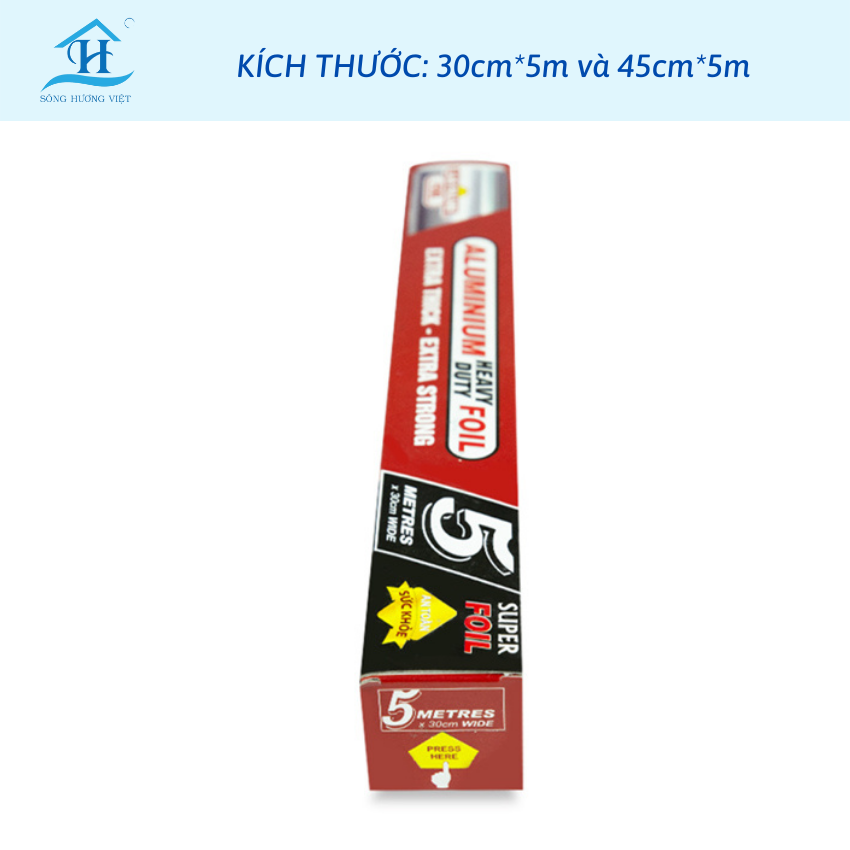 Màng nhôm (giấy bạc) 45cm*5m LASPALMS, chịu nhiệt, dùng nướng thực phẩm an toàn sức khỏe - Hàng chính hãng Sông Hương Việt