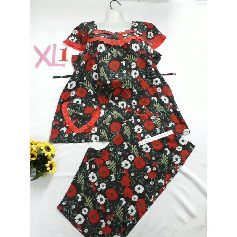 Bộ lửng bầu vải kate thô hoa và chấm bi mềm mặc mát