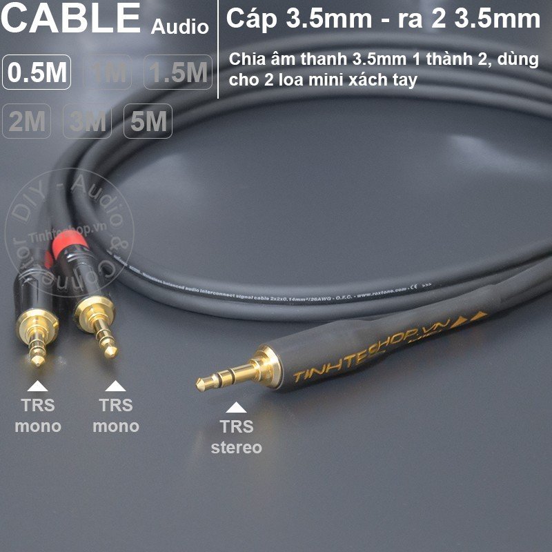 Cáp chia 3.5 1 stereo ra 2 TRS mono cho 2 loa mini - DIY 3.5mm audio splitter cable 1 to 2
