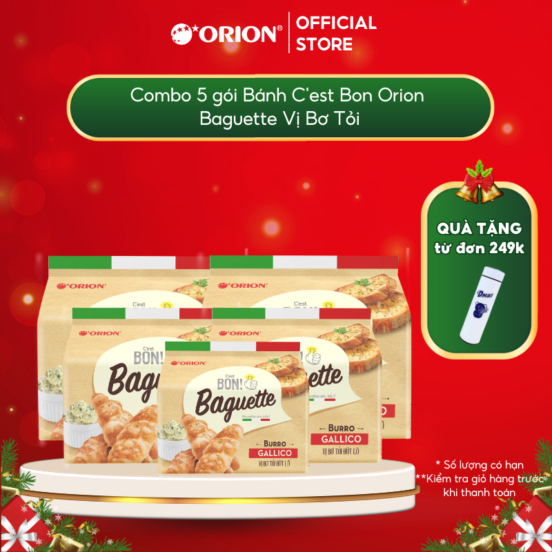 Combo 5 gói Bánh Nướng Giòn C'est Bon Orion  Baguette Vị Bơ Tỏi Đút Lò (Túi 5 gói)