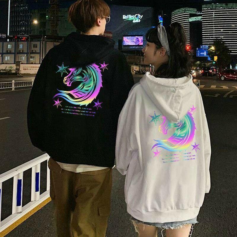 Áo hoodie phản quang in hình đầu ngựa, chất nỉ dày dặn