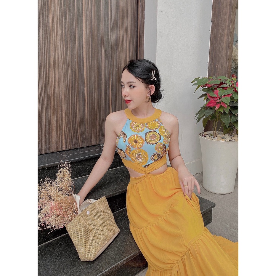 Đầm maxi đi biển phối thổ cẩm