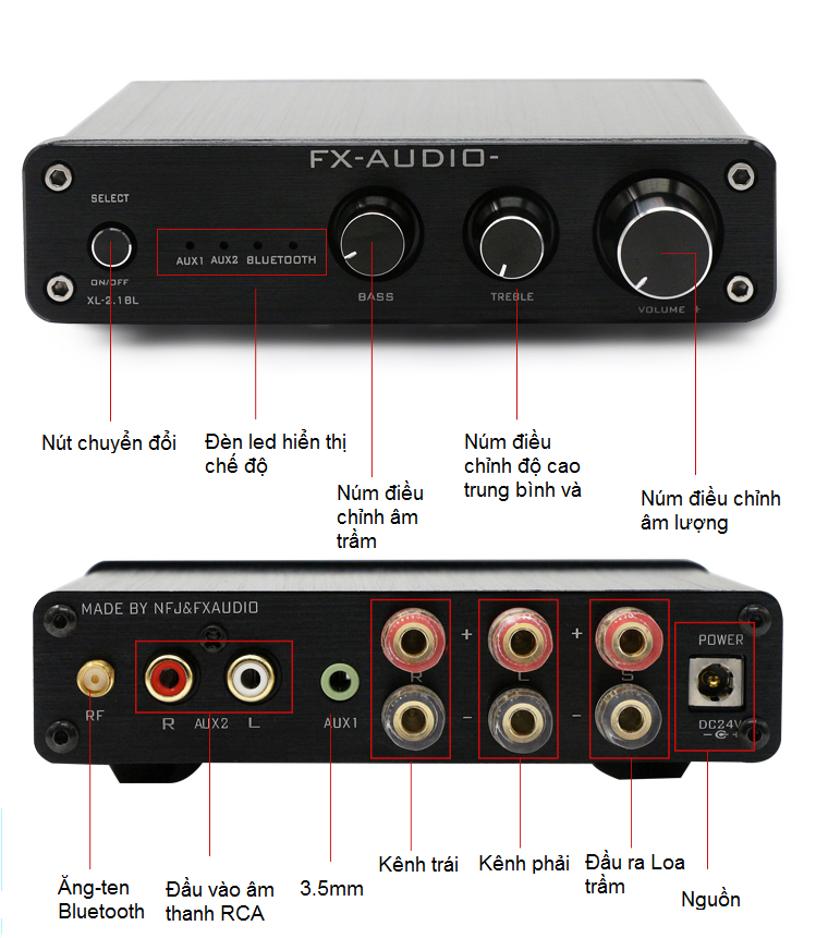 Khuếch Đại FX-Audio XL-2.1BL Bluetooth 4.0 Amplifier - Hàng Chính Hãng