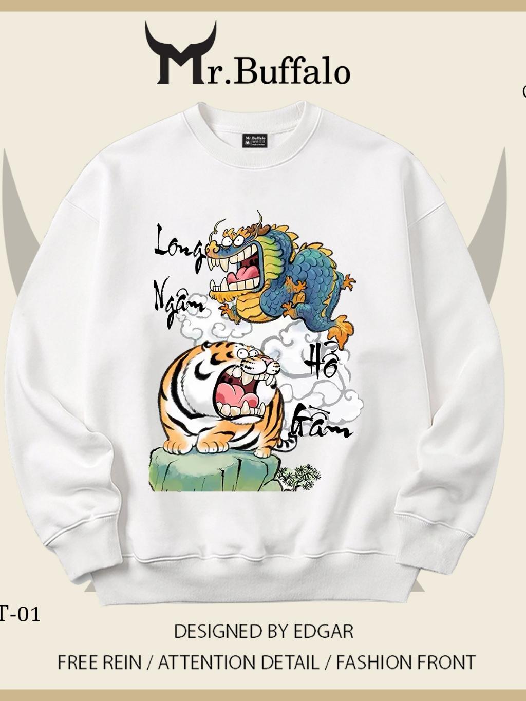 Áo Sweater Hổ, Rồng Vô tri 1 Mr.Buffalo - VT01 Trắng, VT01 Trắng