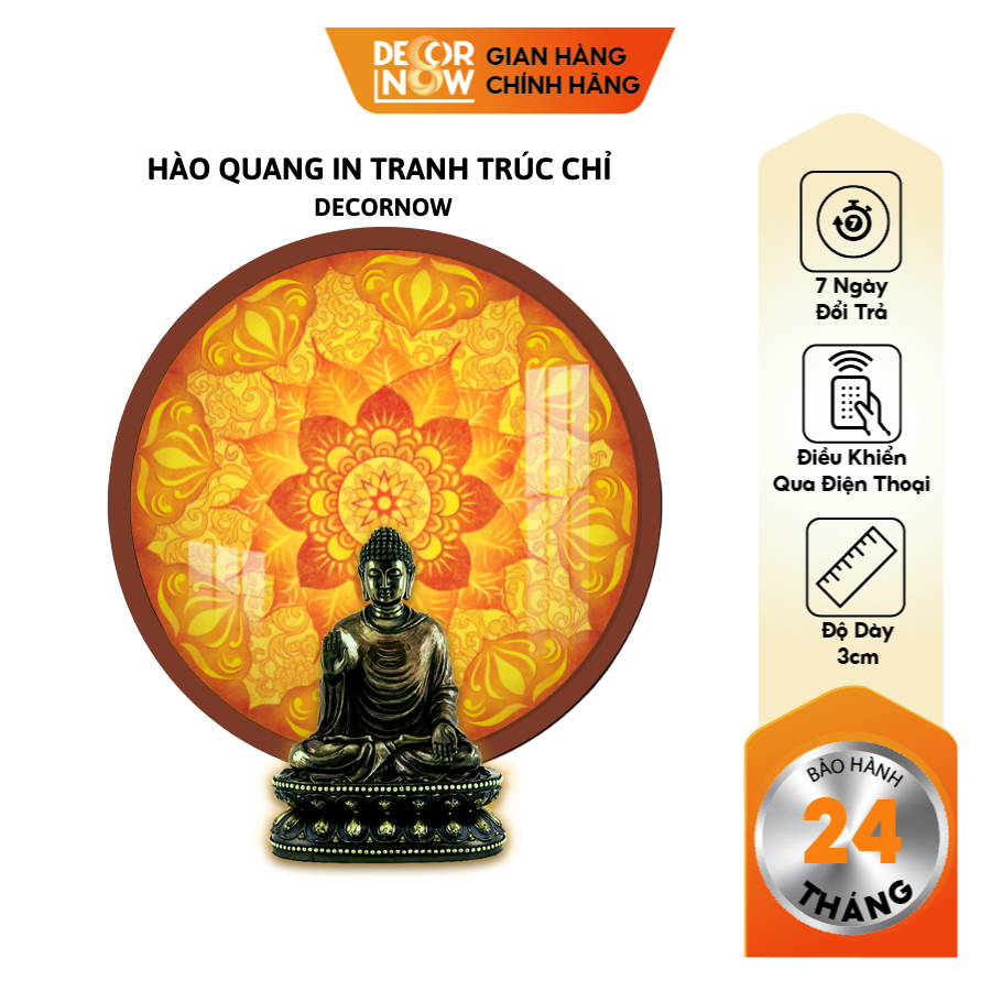 Đèn Hào Quang Phật In Tranh Trúc Chỉ DECORNOW 30,40 cm, Trang Trí Ban Thờ, Hào Quang Trúc Chỉ MANDALA DCN-TC54