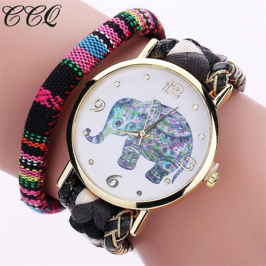 Đồng hồ Quartz 2079 dây bện mặt hình con voi dễ thương thời trang