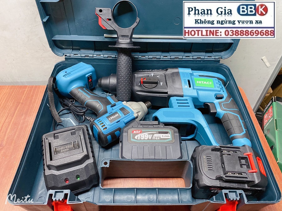 Bộ Combo 2 Máy Khoan Gồm Máy Khoan Đục Bê Tông Và Máy Chuyến Vít 199V - Động Cơ Không Chổi Than - Tặng Hộp Đựng
