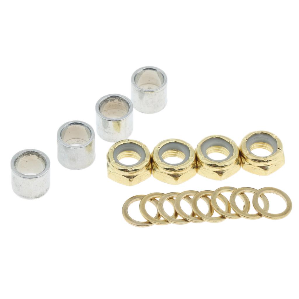 4xSkateboard Longboard Truck Speed Kit Axle Speed Washers Nuts Spacer Golden