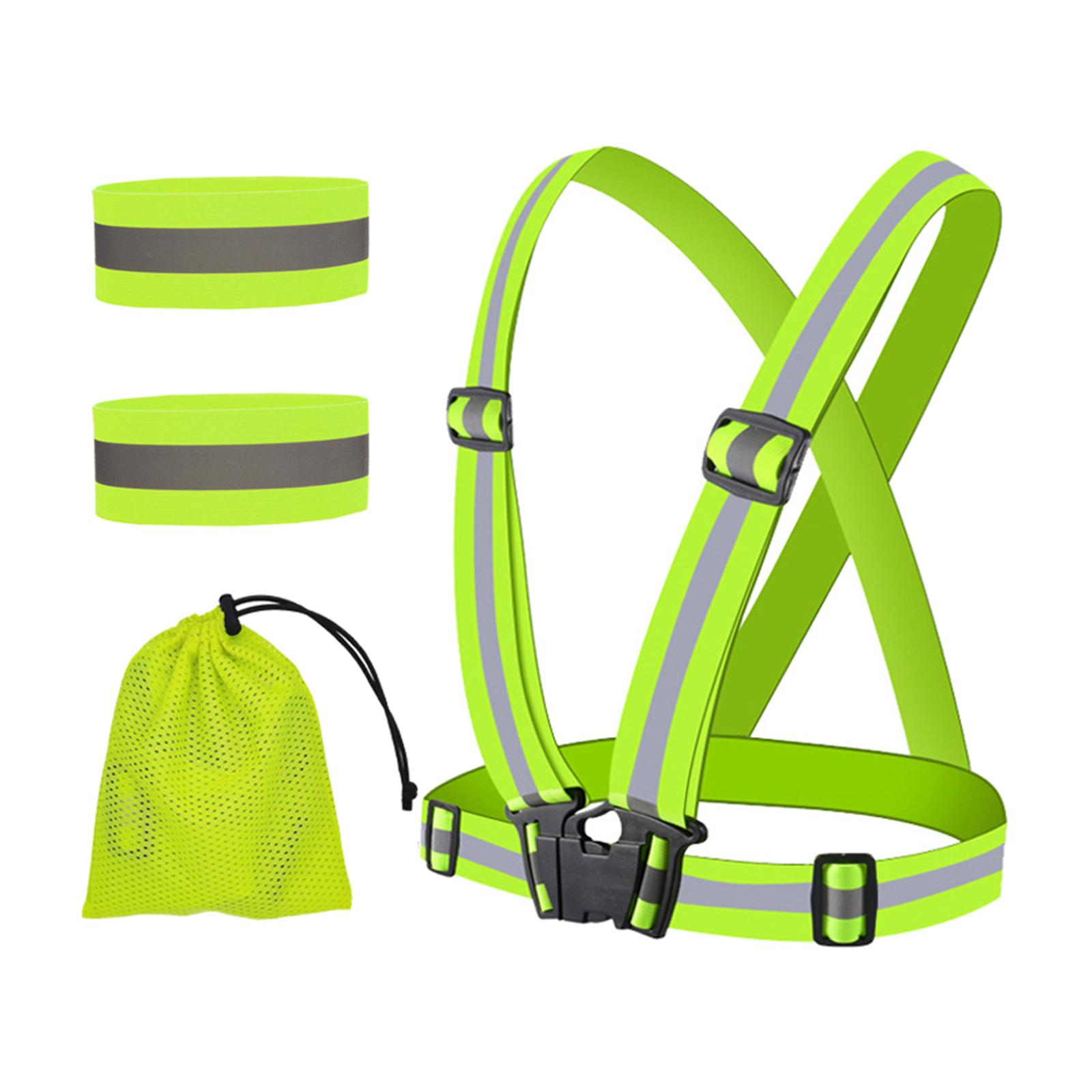 Reflective Vest Gear, Cycling Reflective Bands, Adjustable Safety Vests High Visible Belt Wristbands Straps for Night Running Outdoor Dog Walk Jogging