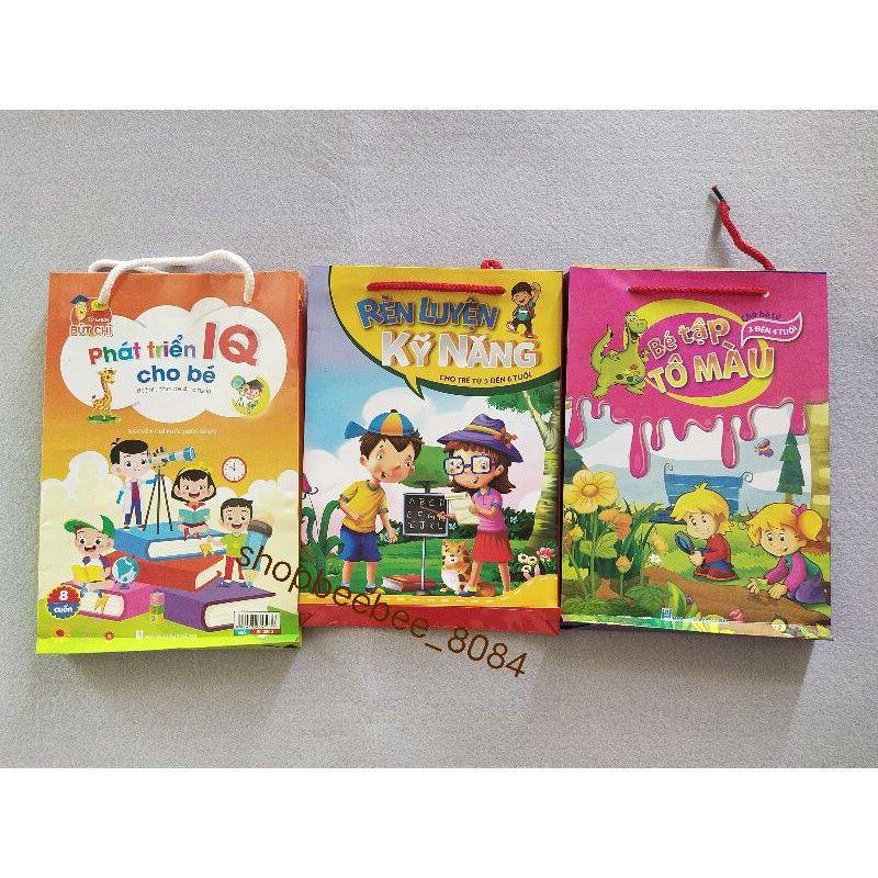 set 8 quyển vở tập tô chữ số nét cơ bản, tô màu kèm túi đựng