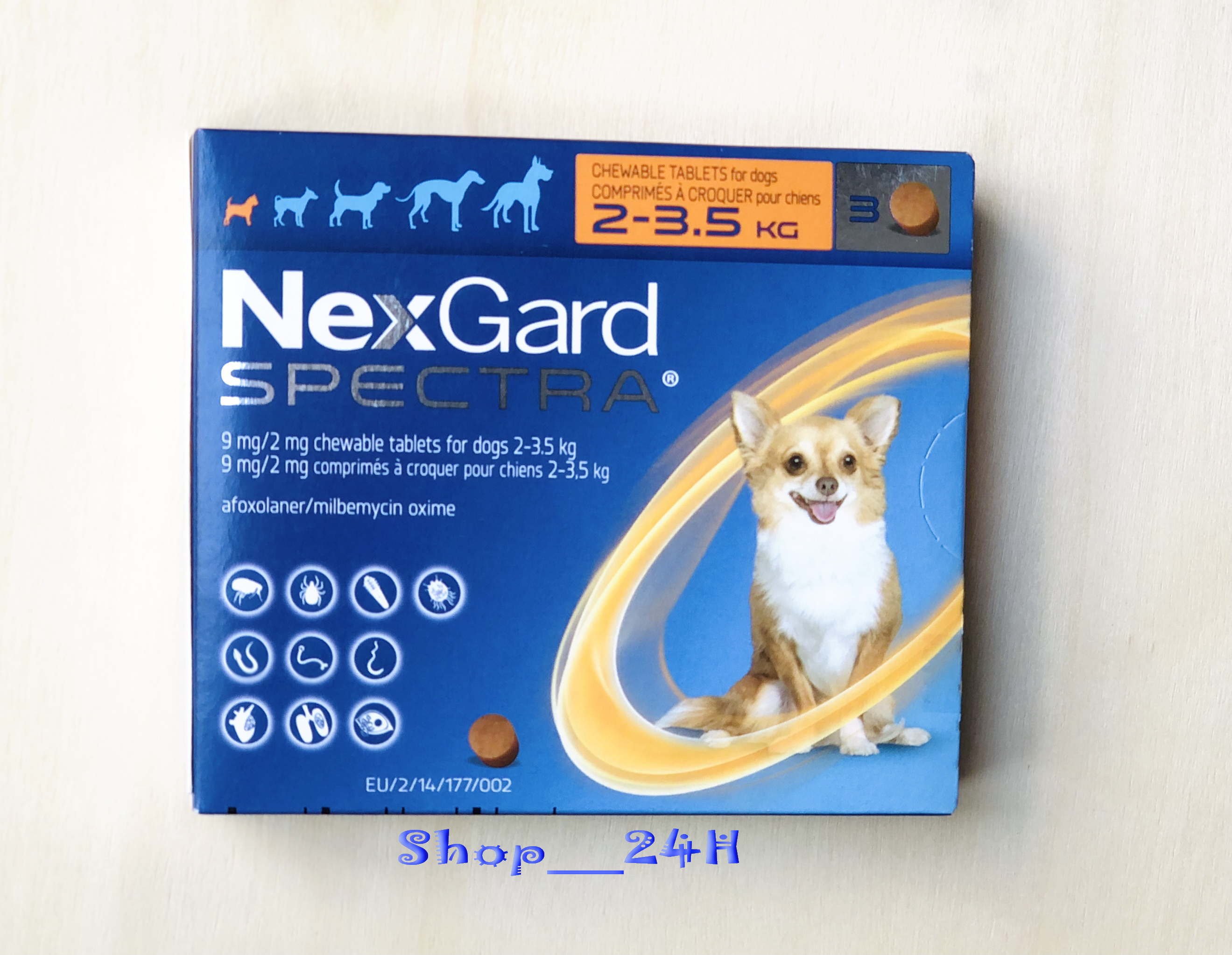 1 hộp (3 viên) NexGard Spectra trị giun, ghẻ, viêm da, ve rận (chó 2 - 3,5kg)