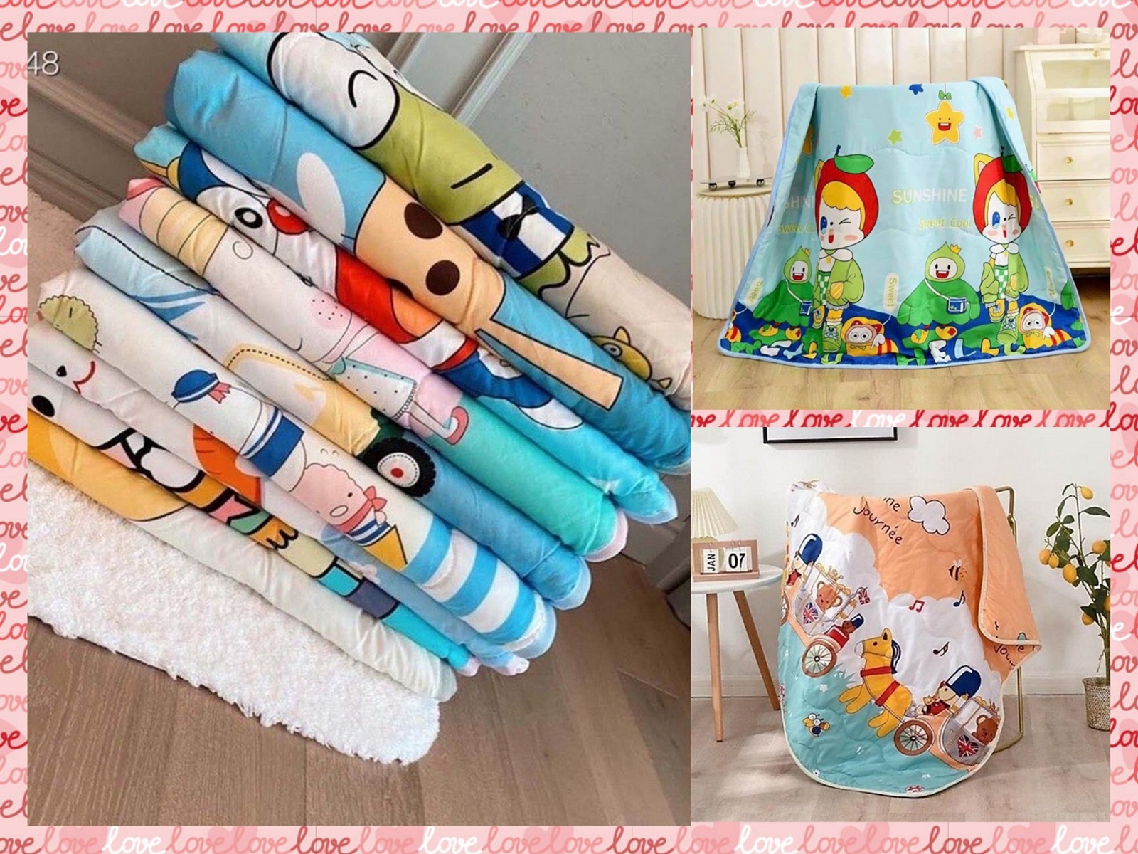 Chăn Cotton 2 Lớp Cho Bé Siêu Mát Họa Tiết Dễ Thương Nhiều Hình 140x110x3cm