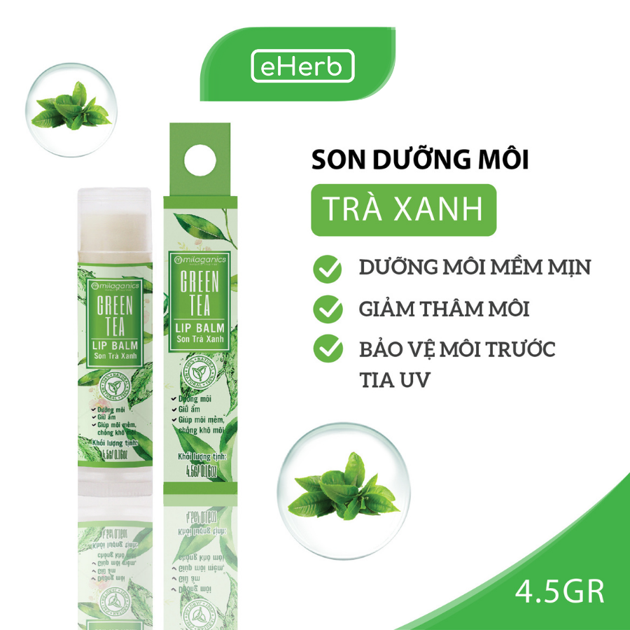 Combo 3 Son Dưỡng Ẩm, Giảm Thâm Môi: Son Dừa, Son Trà Xanh, Son Gấc MILAGANICS (4.5g/ Cây)