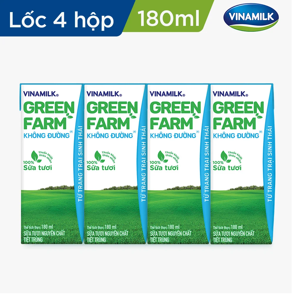 Thùng 48 Hộp Sữa Tươi Tiệt Trùng Vinamilk Green Farm - Sữa Tươi 100% Không Đường 180ml