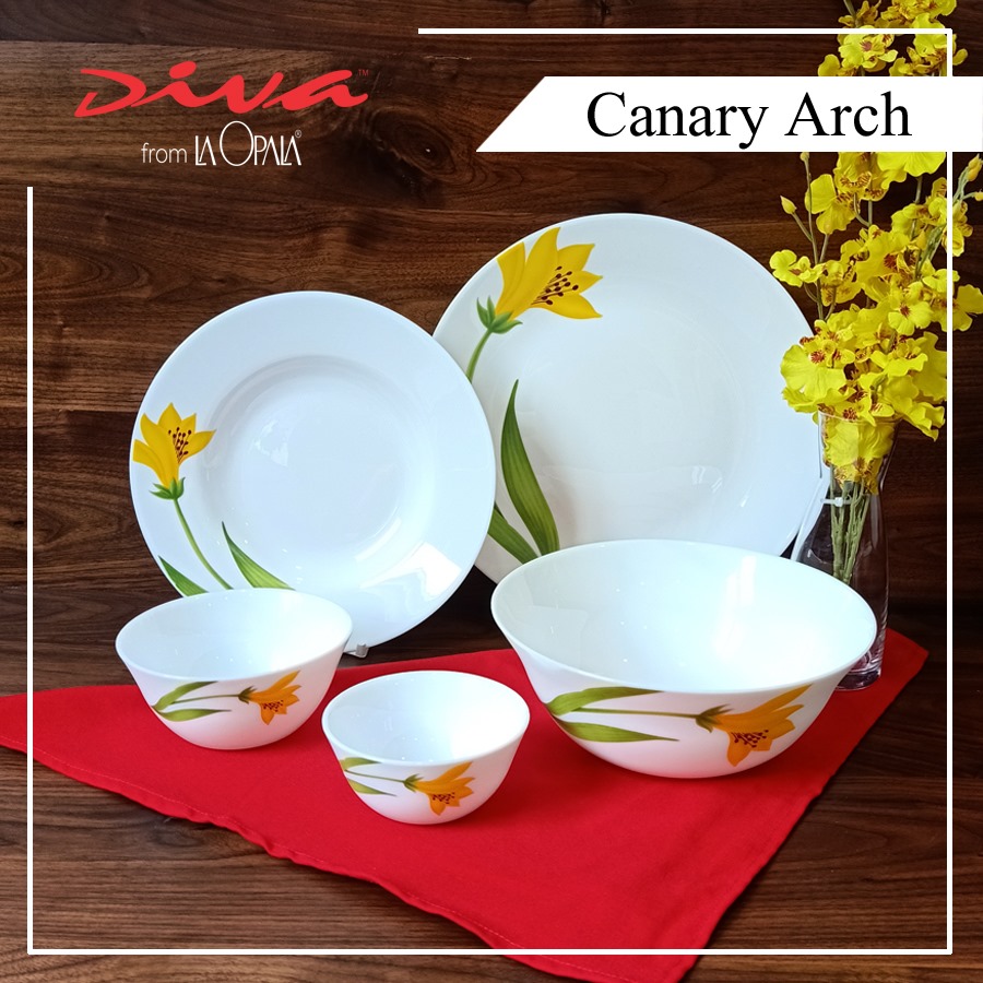 Bộ chén đĩa thủy tinh Diva Ivory Canary Arch 12 món, sang trọng