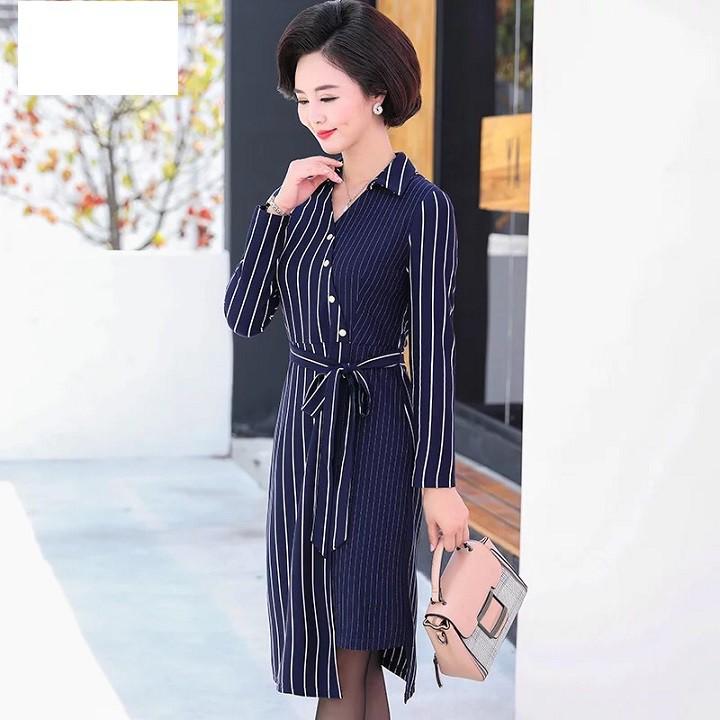 dress249-ĐẦM SỌC TAY DÀI QUÝ CÔ s-6xl