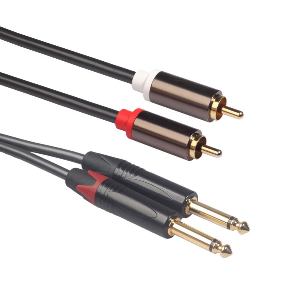 Fully Shielded 5-Ft Cable, Dual RCA Male to 2x 6.35mm 1/4" Mono Male