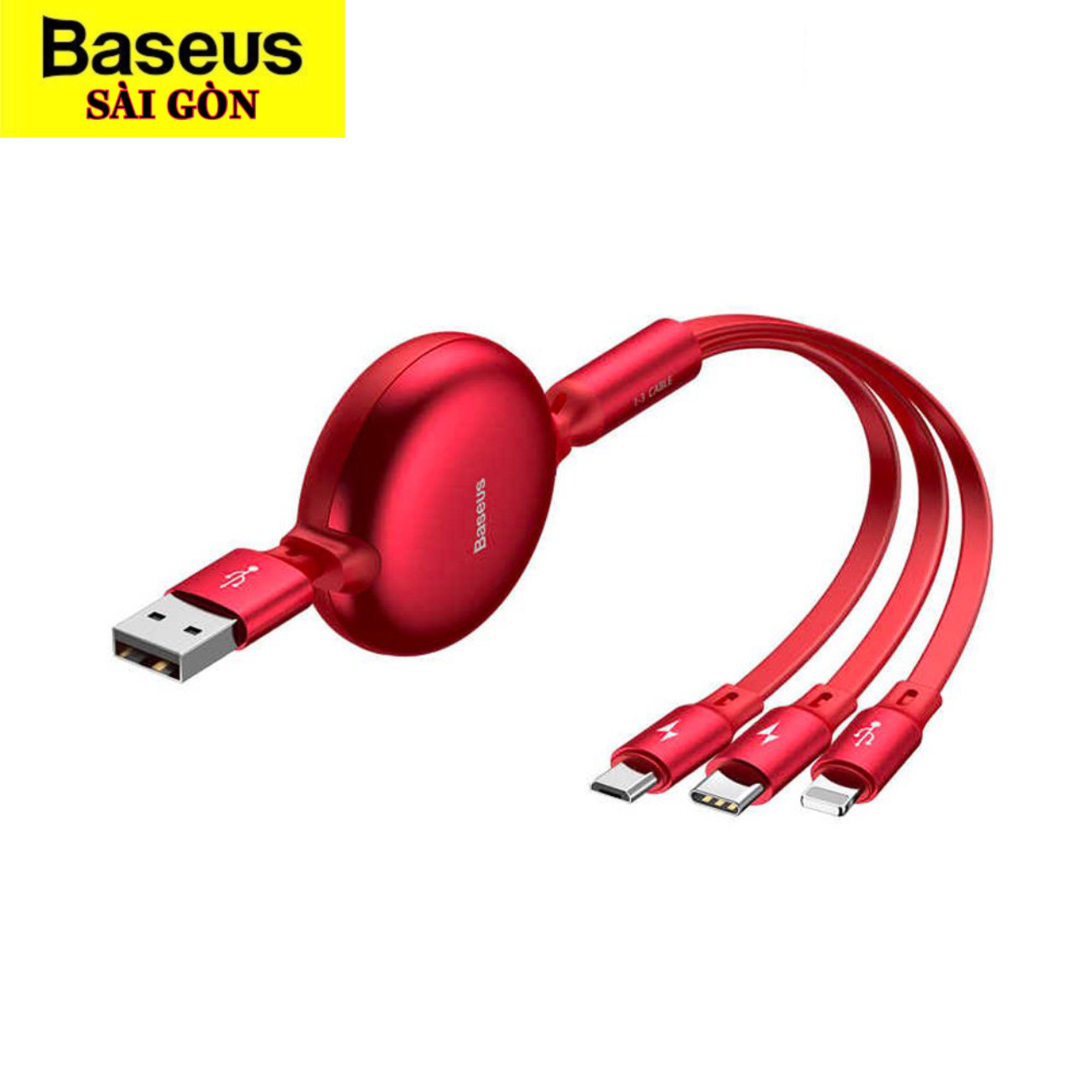 Cáp sạc BASEUS CAMLT-ZY 1.2M 3 in 1 Little Octopus dây rút, Light-ning &amp; Micro &amp; Type-C- Hàng Chính Hãng