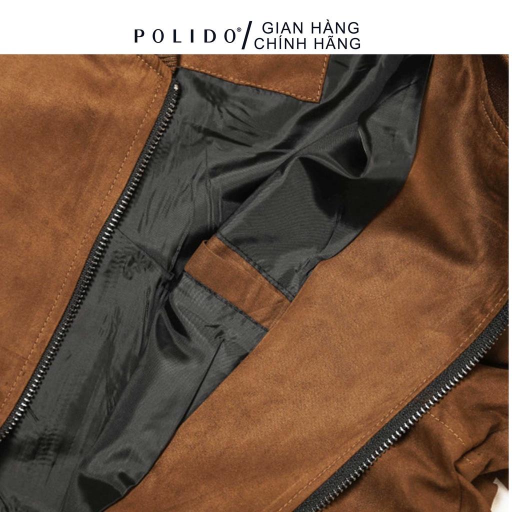 Áo Khoác Bomber Nam CEFFYLO Màu Nâu Đậm Chất Da Lộn Chuẩn Form