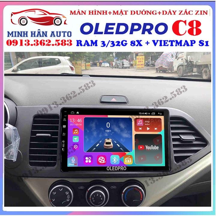 Combo màn hình OLEDPRO C8 kèm mặt dưỡng,dây nguồn cho xe KIA MORNING 2012-2018