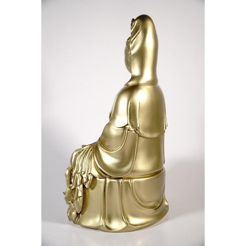 Tượng Phật Bà Quan Thế Âm Bồ Tát ngồi đài sen mạ đồng - Cao 30cm