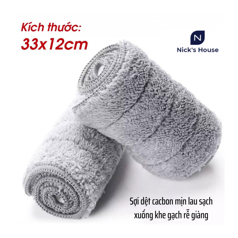 Miếng Giẻ Lau Nhà Vải Microfiber Cao Cấp - Bông Lau Thay Thế Cây Lau Nhà Thông Minh Tự Vắt Tiện Lợi - Giẻ Lau Nhà Kích Thước 33x12cm Hình Chữ Nhật Cao Cấp