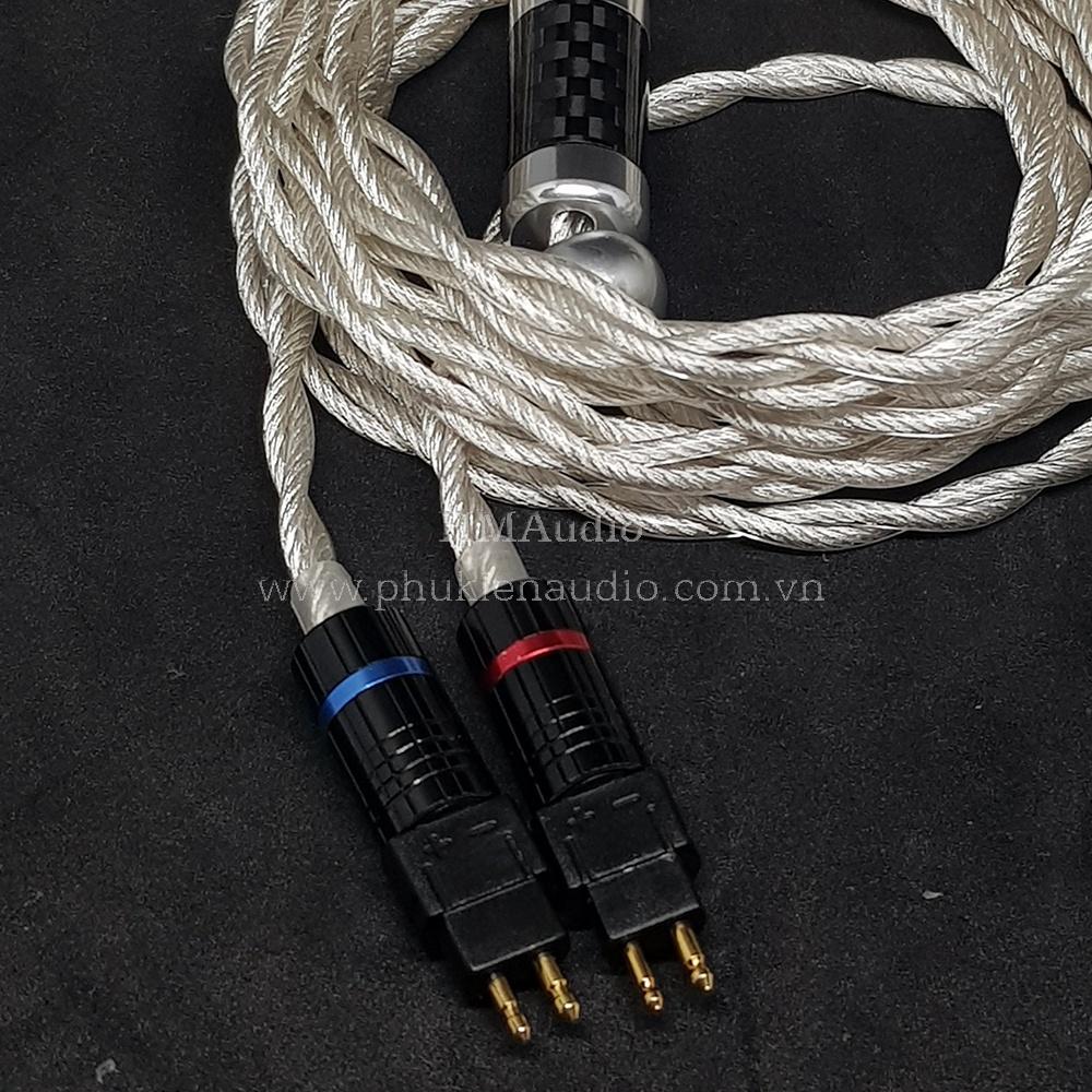 Dây tai nghe đồng mạ bạc OFC 1.8mm tết 4 - Connector Sens HD650 HD600 HD660s HD25 HD580