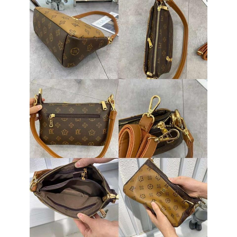 Ví clutch nữ da PU cao cấp họa tiết monogram thời trang vintage công sở nhiều ngăn tiện lợi Y2409