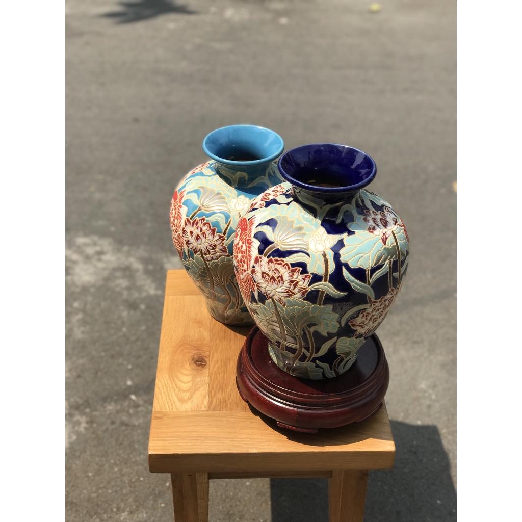 Bình Sen Cá Chép Gốm Sứ Thủ Công Nam Bộ Decor Trang Trí Cắm Hoa 34cm
