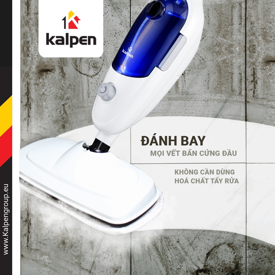 Cây Lau Nhà Diệt Khuẩn Hơi Nước Nóng Siêu Nhiệt Kalpen SMK-3960, Bàn Lau Xoay Đa Hướng Thương Hiệu Đức - Hàng chính hãng