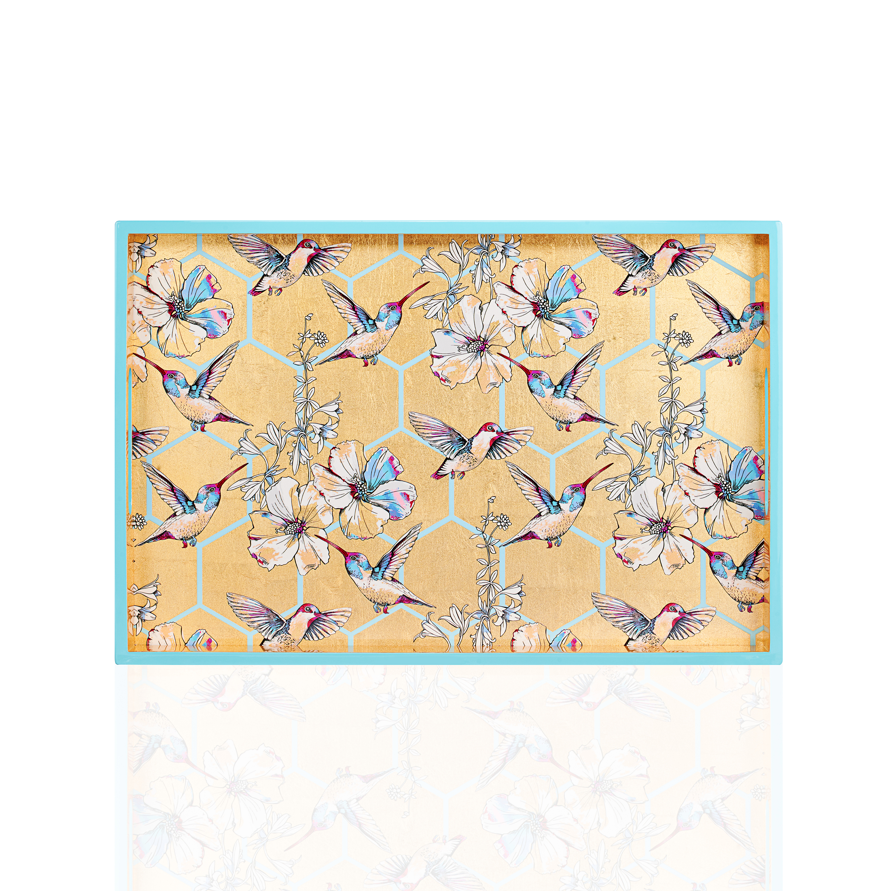 KHAY SƠN MÀI - Họa tiết chim ruồi nền vàng 30x45cm
