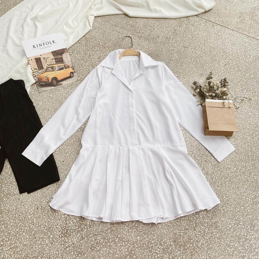 Set đầm sơ mi trắng đuôi cá + gile ngoài