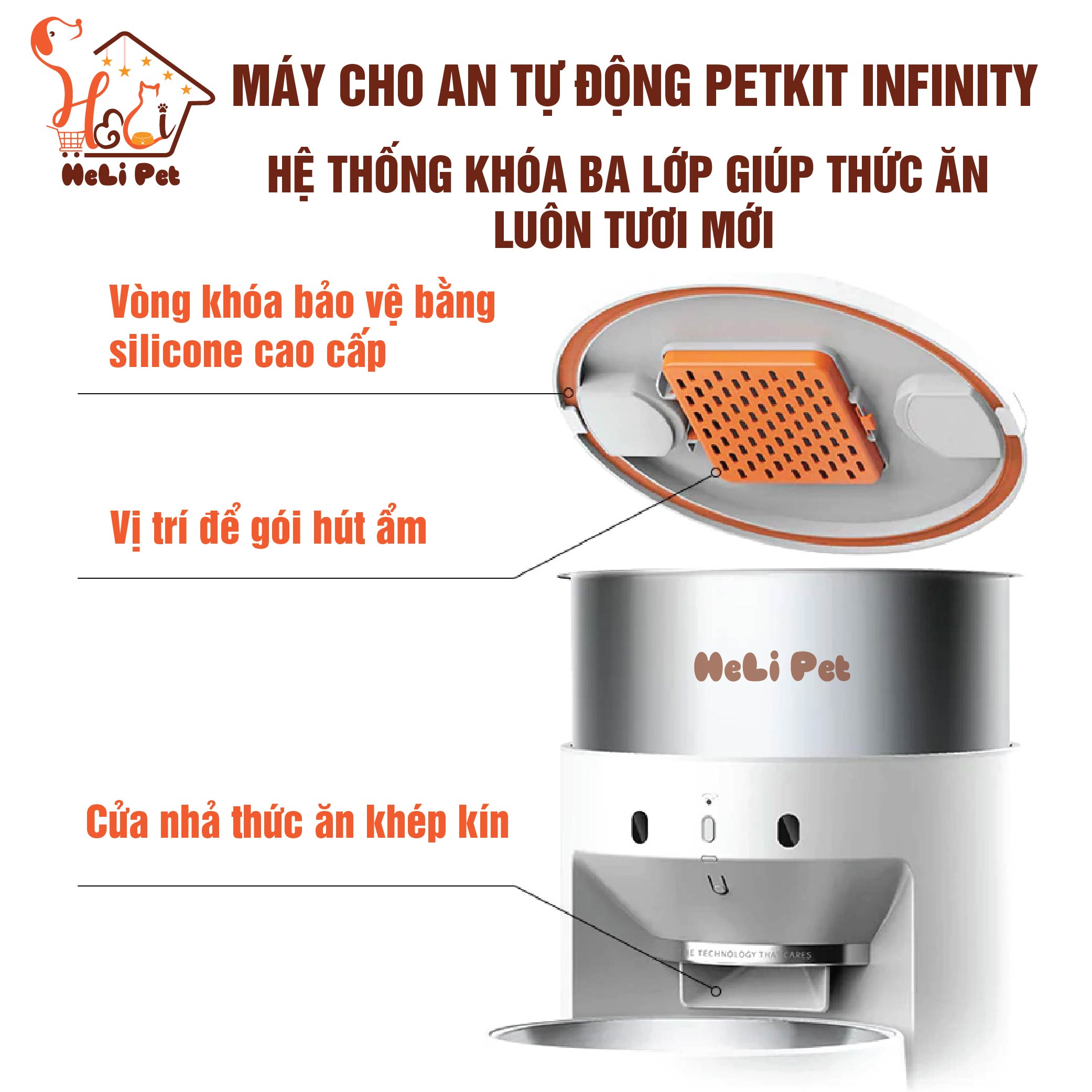 Máy Cho Mèo Ăn Tự Động, Máy Cho Chó Ăn Petkit Infinity - Element 3 Có Tính Năng Thu Âm Giọng Nói- HeLiPet