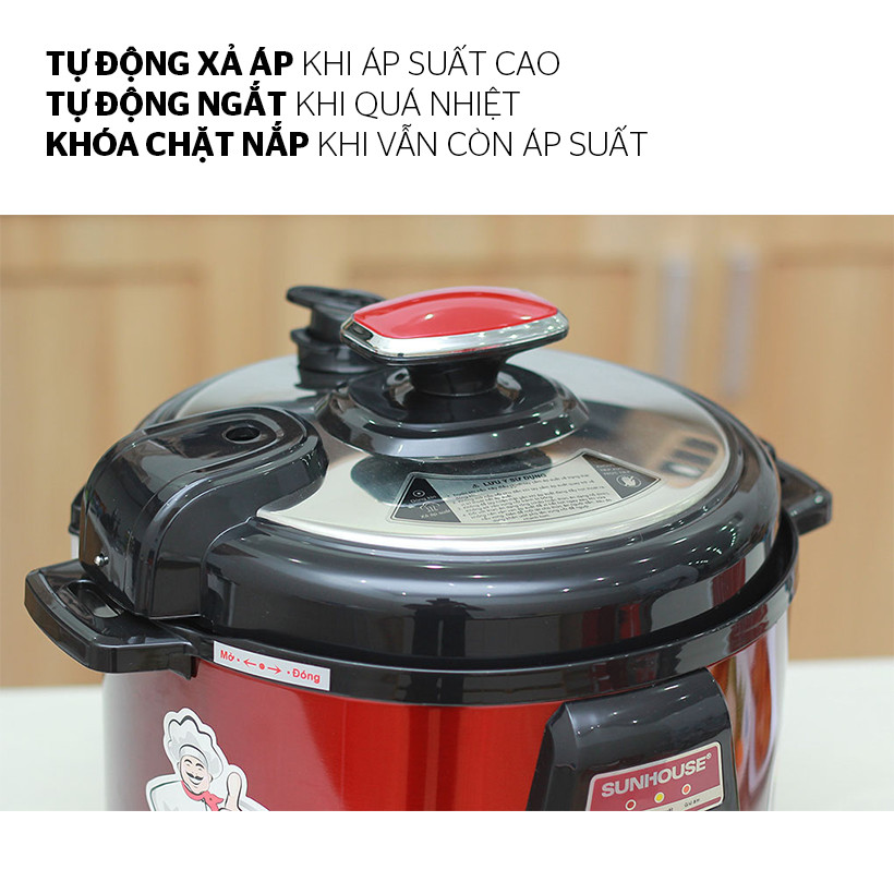 Nồi Áp Suất Điện Đa Năng Sunhouse DNDSHD1552 - 5L (Đỏ Đen) - Hàng chính hãng