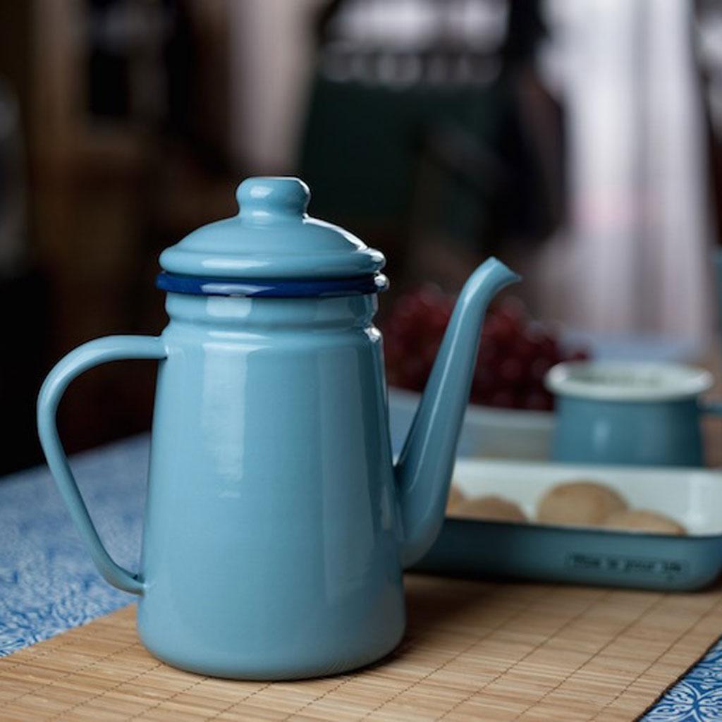 2xEnamel Teapot Loose Tea Leaf Tea Pot Pour Over Coffee Tea Pot Kettle 1L