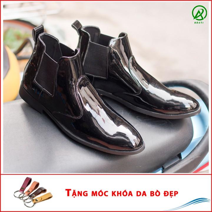 Giày Boot Nam Cổ Chun Da Bóng Màu Đen Sang Trọng Và Phong Cách - Giày Boot Nam CB520-BONGCHUN(K)-Kèm Móc Khóa Da Bò