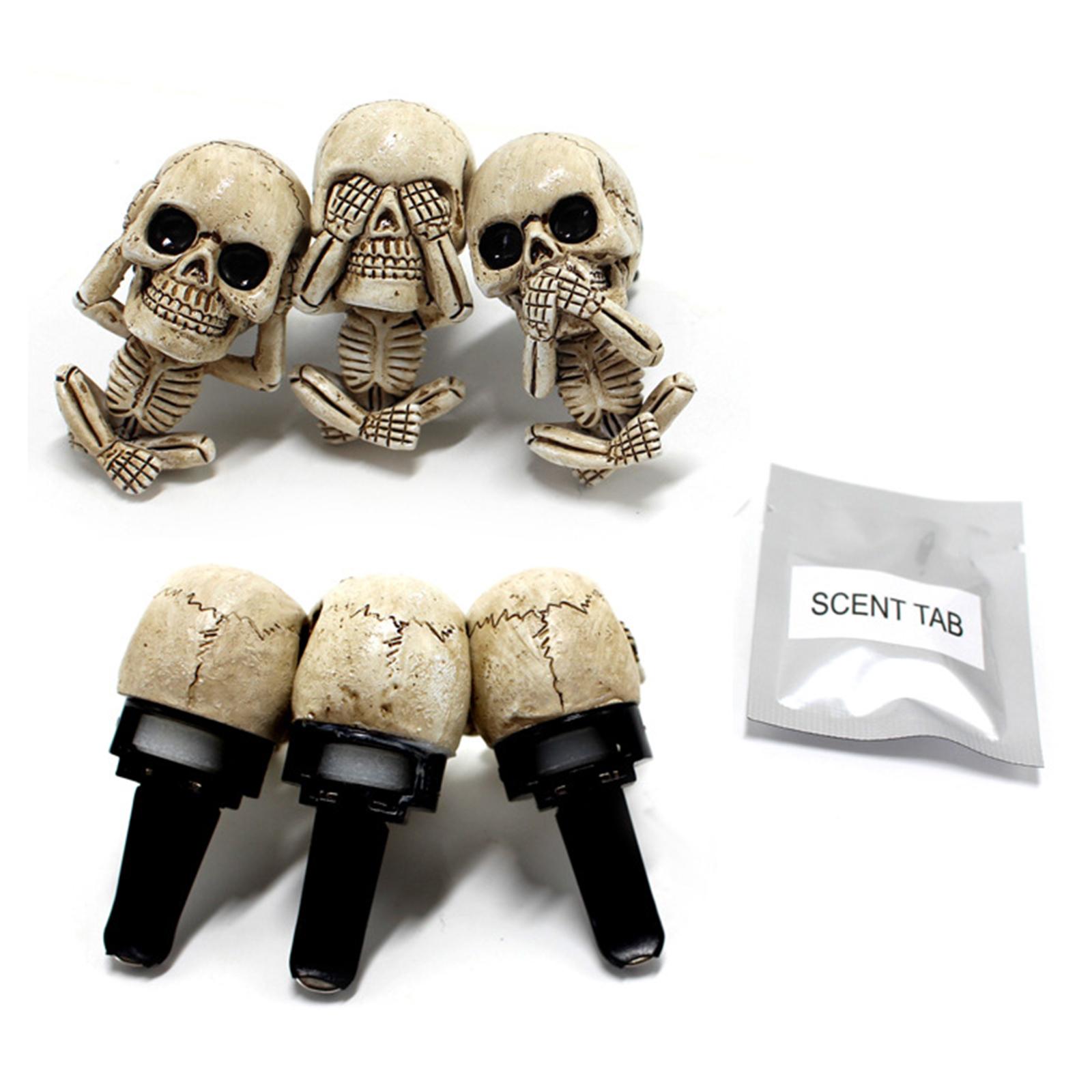 2x3pcs Car Air Vent Mount Resin Skull Statue Air Freshener Skeleton Ornament