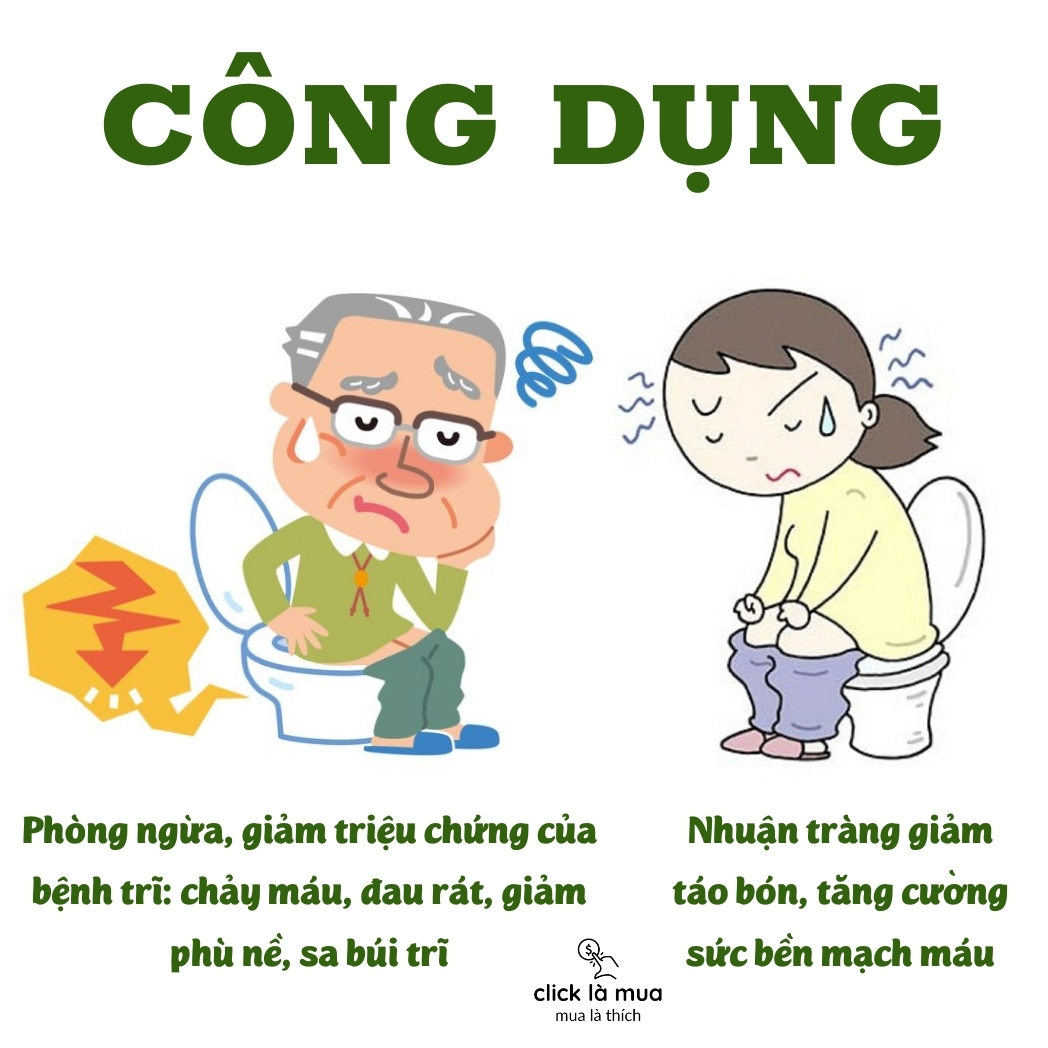 Giảm táo bón, nhuận tràng, co búi Trĩ tâm an giảm phù nề, các triệu chứng của trĩ, tăng cường sức bền mạch máu 60 viên
