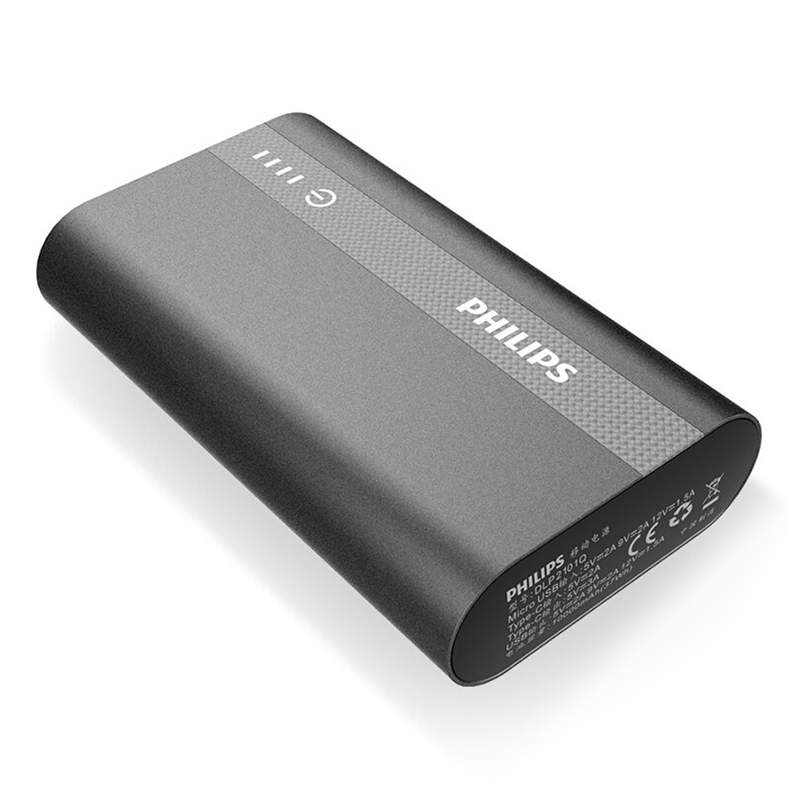 Pin Sạc Dự Phòng Tích Hợp Cổng USB-C Philips DLP2101QBK 10000mAh QC 3.0 - Hàng Chính Hãng