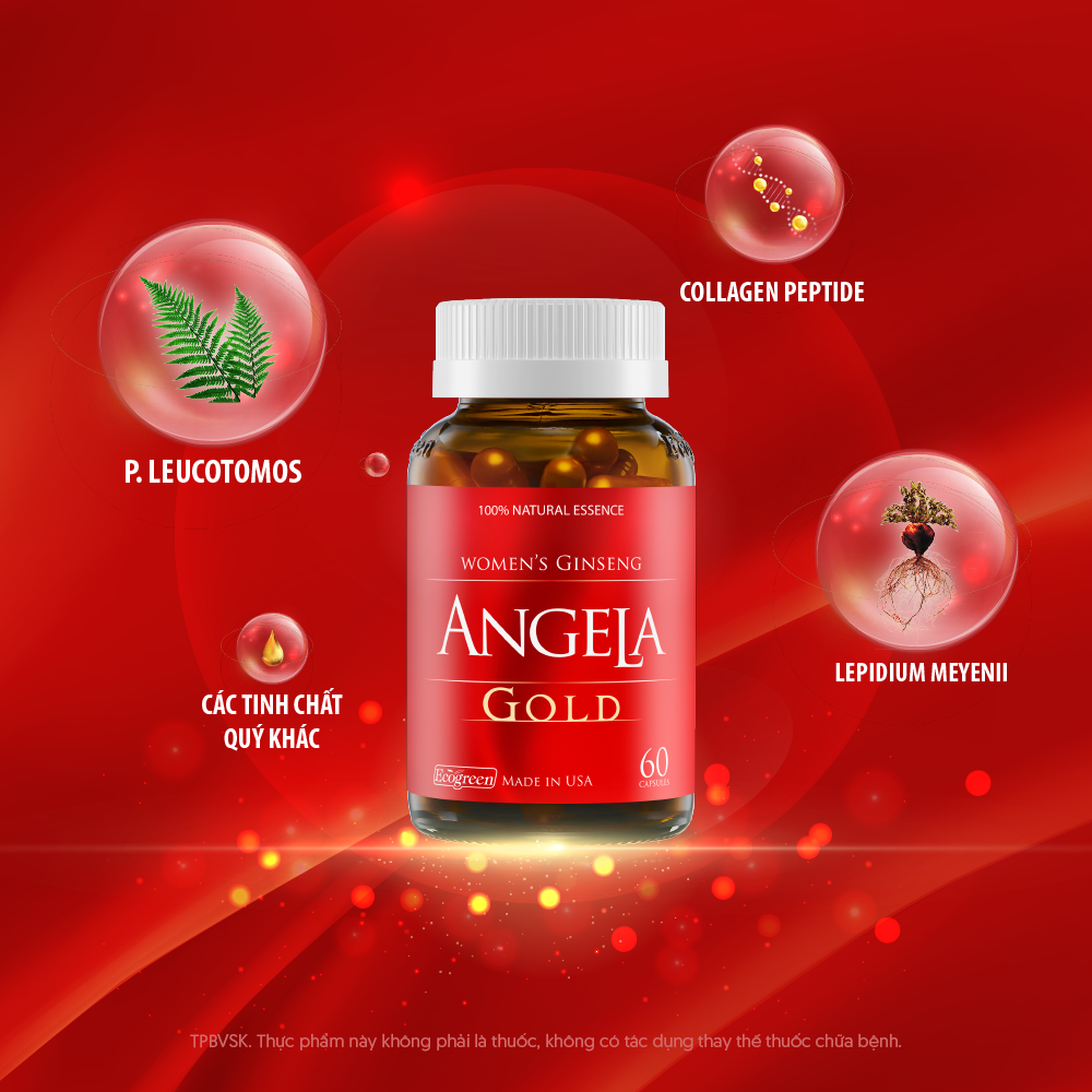 Viên uống ANGELA GOLD tăng cường sinh lý nữ với Lepidium Meyenii, P.Leucotomos (60 viên)