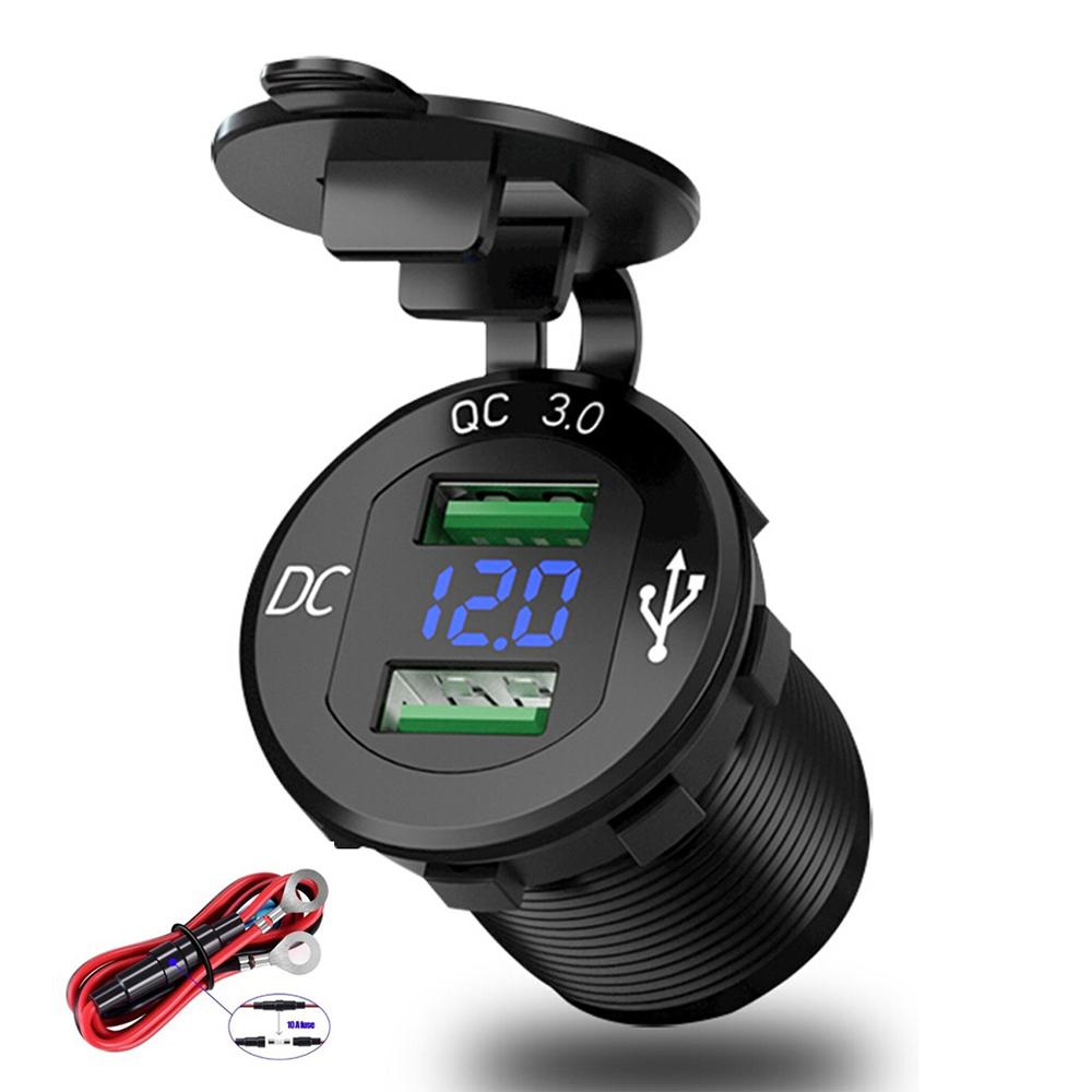 12V USB Outlet Car Charge Quick 3.0 Dual USB sạc ổ cắm với bộ sạc xe hơi bằng nhôm không thấm nước Voltmeter cho xe tải hàng hải