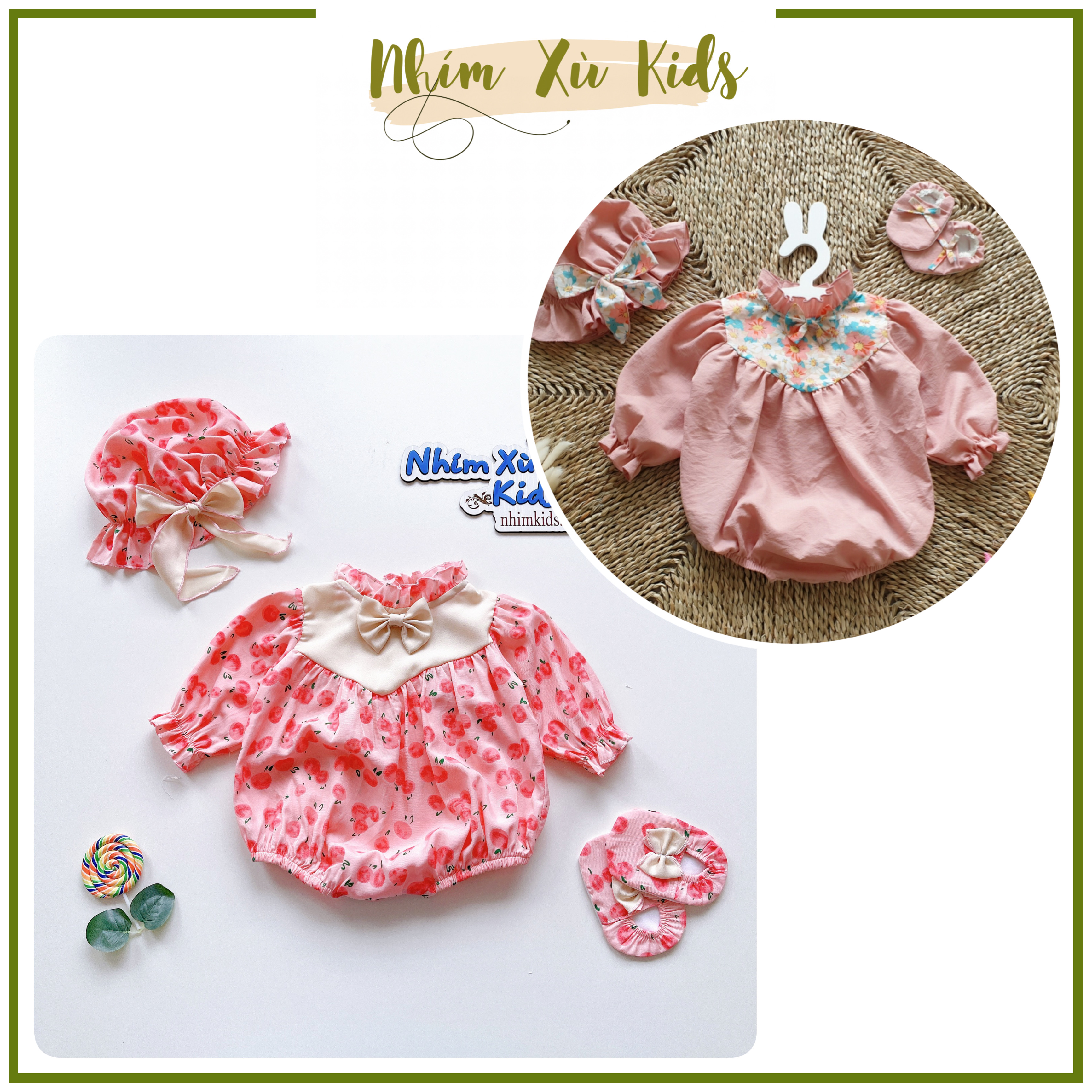 Body Mũ Hồng Cổ Bèo Chất Đũi Tằm Cho Bé 3-12kg