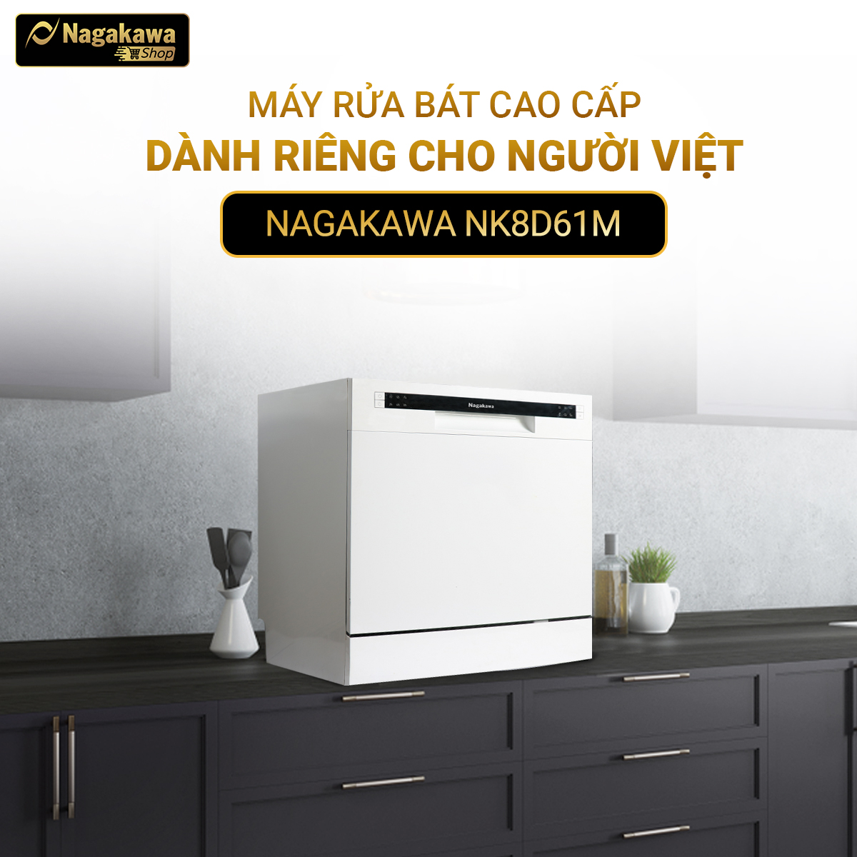 Hình ảnh Máy rửa bát 8 bộ cao cấp Nagakawa NK8D61M- Bảo hành 2 năm - Made in Malaysia - Hàng chính hãng