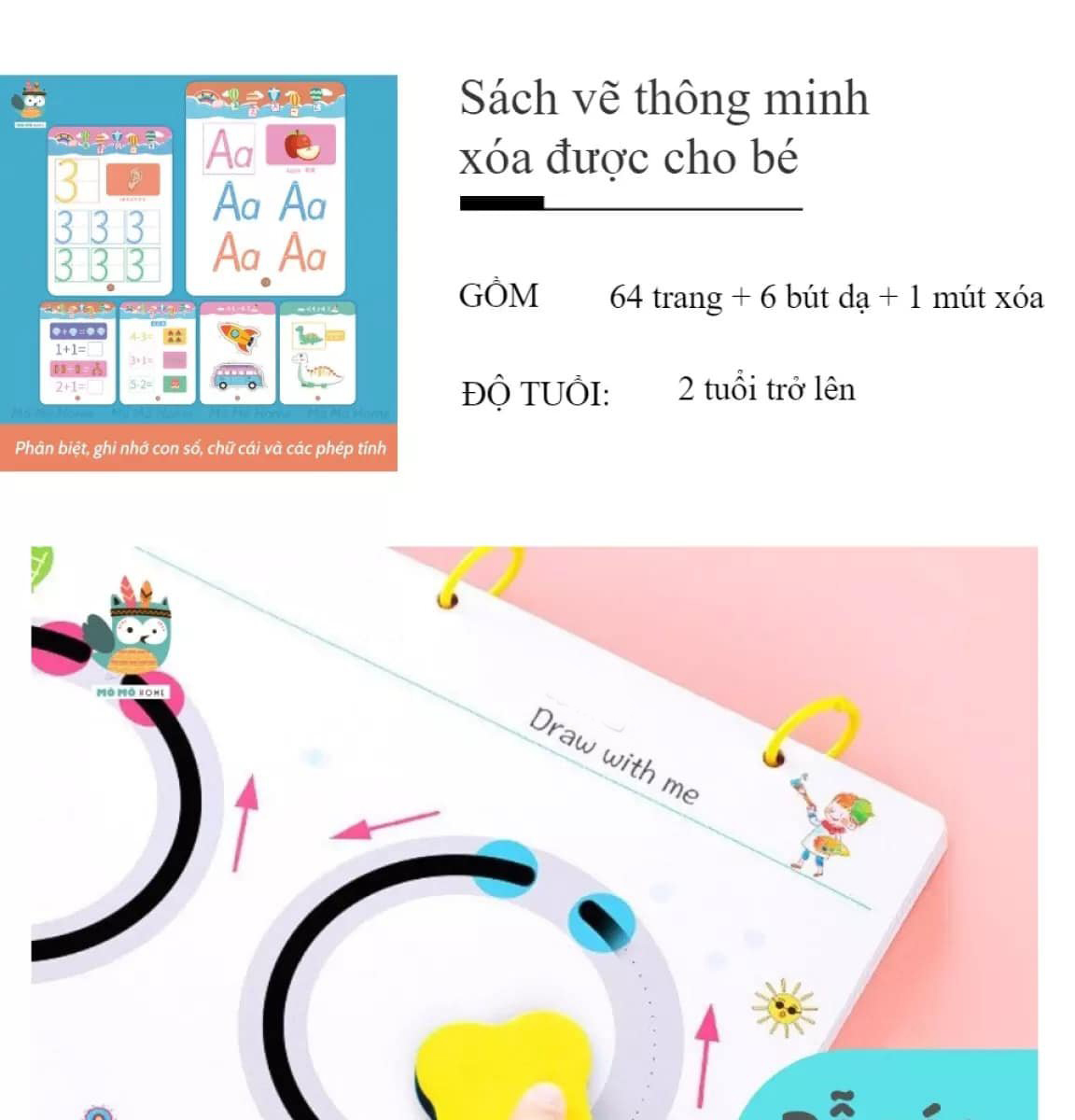 Quyển Dot to Dot Sử dụng lại tiết kiệm - Nối Chấm luyện giáo dục sớm cho bé Xóa được