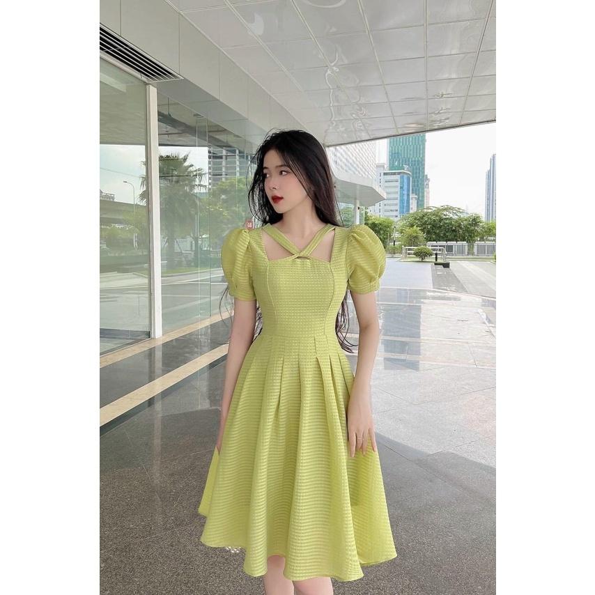 FREE SHIP ĐẦM VÁY NỮ CỔ YẾM TAY NGẮN CHẤT LIỆU XÔ Y MẪU  KIM GIA DS