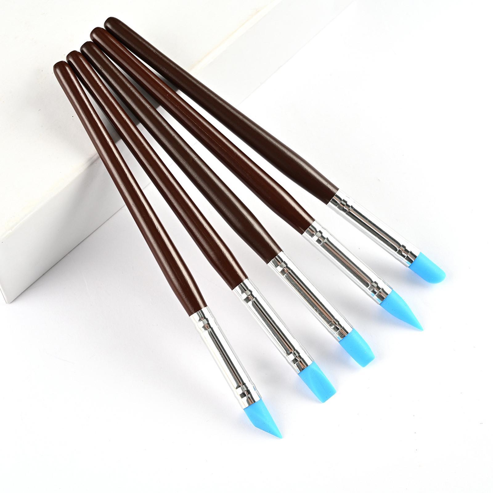 5x Polymer Clay Tools, Silicone Polymer Clay Sculpting Tools, Rubber Tip Paint Brushes Set Pottery Clay Tools for Decorating Carving Polymer