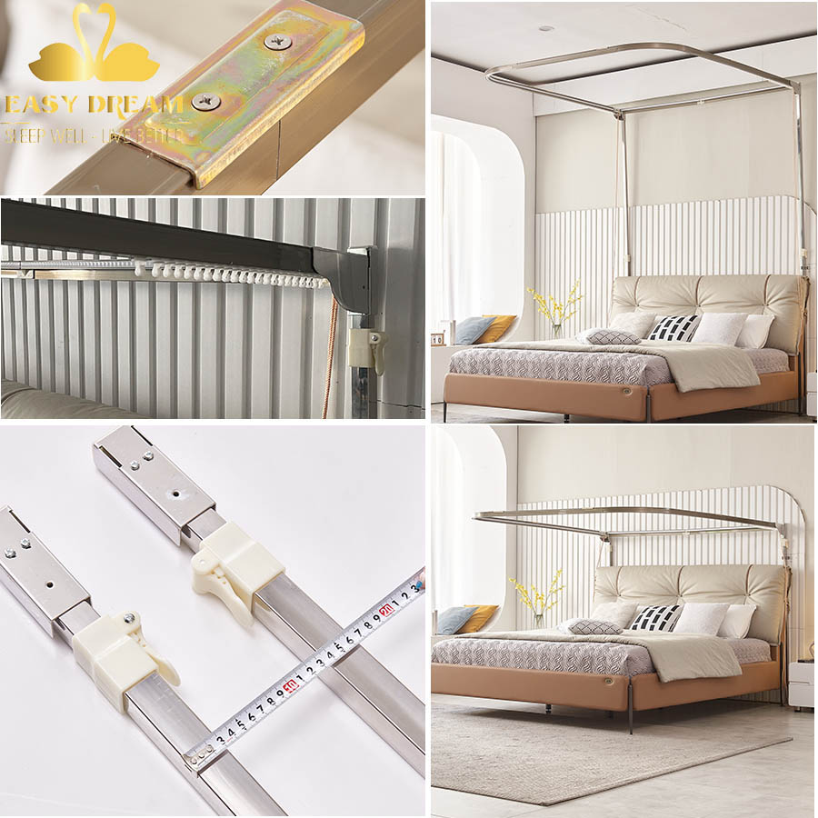 Màn khung không khoan tường tăng chỉnh được chiều cao cao có dây kéo ròng rọc cao cấp EASY DREAM chống muỗi kiểu dáng công chúa